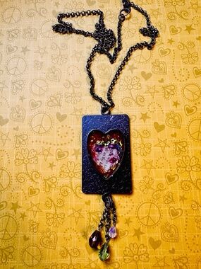 Hand Crafted Silver Necklace with Red Heart and Multicolor Accents